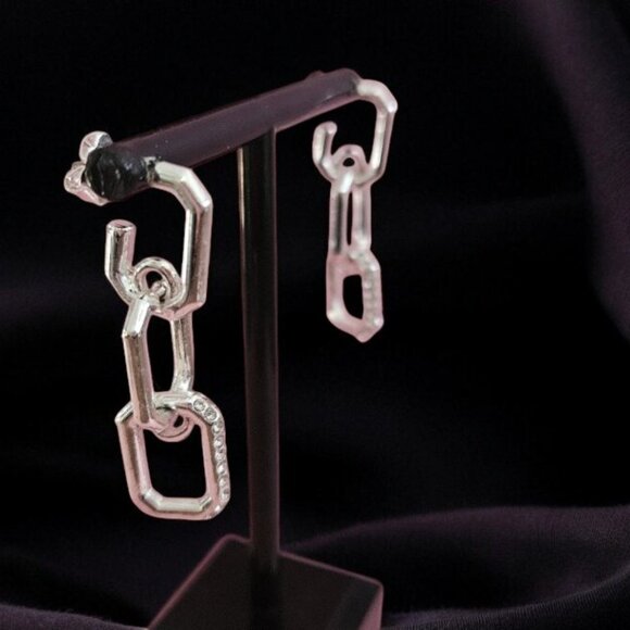 Vintage AVON Triple Chain Rhinestone Encrusted Dangle Stud Earrings - Picture 4 of 4